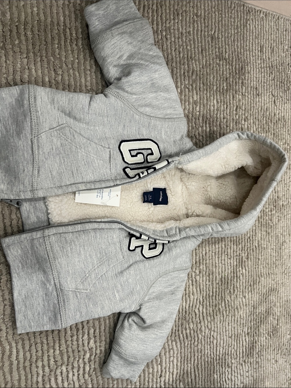 GAP- Baby Gray Sherpa-Lined Hoodie Jacket with Embroidered Letters